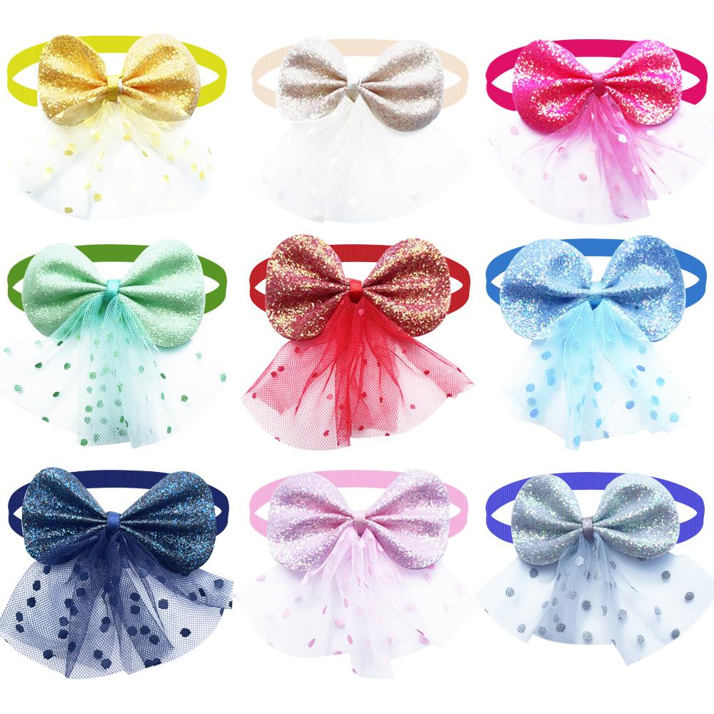 50/100PCS Dog Hair Bowties 2026 NEW Flash Skirt Trim Dog Bow Ties Grooming Pet Accessories Dog Neckties For Dogs Pets Grooming