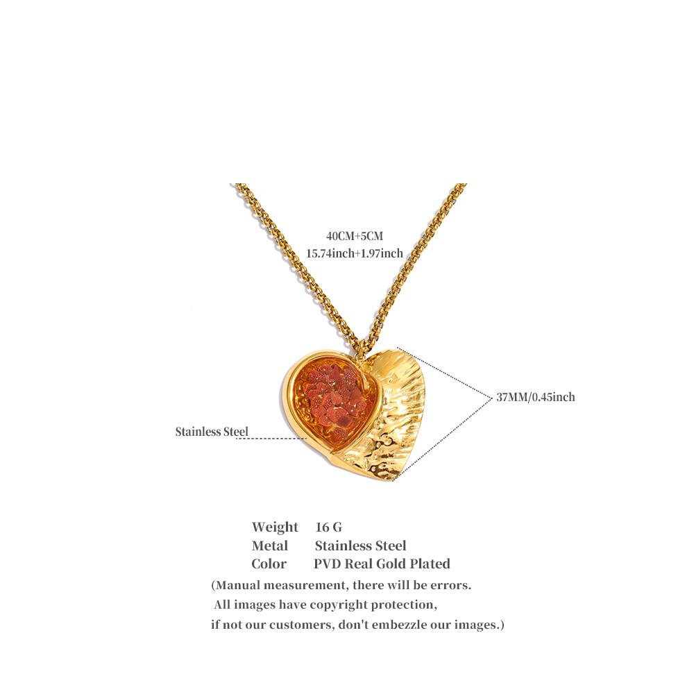 Yhpup Stainless Steel Resin Heart Love Pendant Necklace Fashion Charming Collar Jewelry New