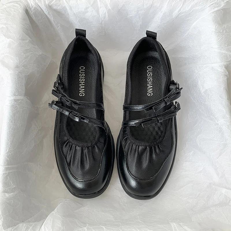 Туфли из кожи серебристого цвета, женские, новинка лета 2024 года, универсальные, на толстой подошве, высокие балетки, туфли Мэри Джейн с закрытым носком