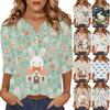 Женская модная и повседневная футболка с принтом пасхального кролика и яиц, с V-образным вырезом, на пуговицах, с рукавом три четверти