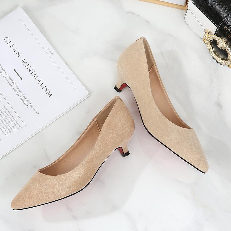 Spring High Heels New Cashmere Women's Shoes Work Shoes Women's Black Pointed Low Heels Women's Stiletto