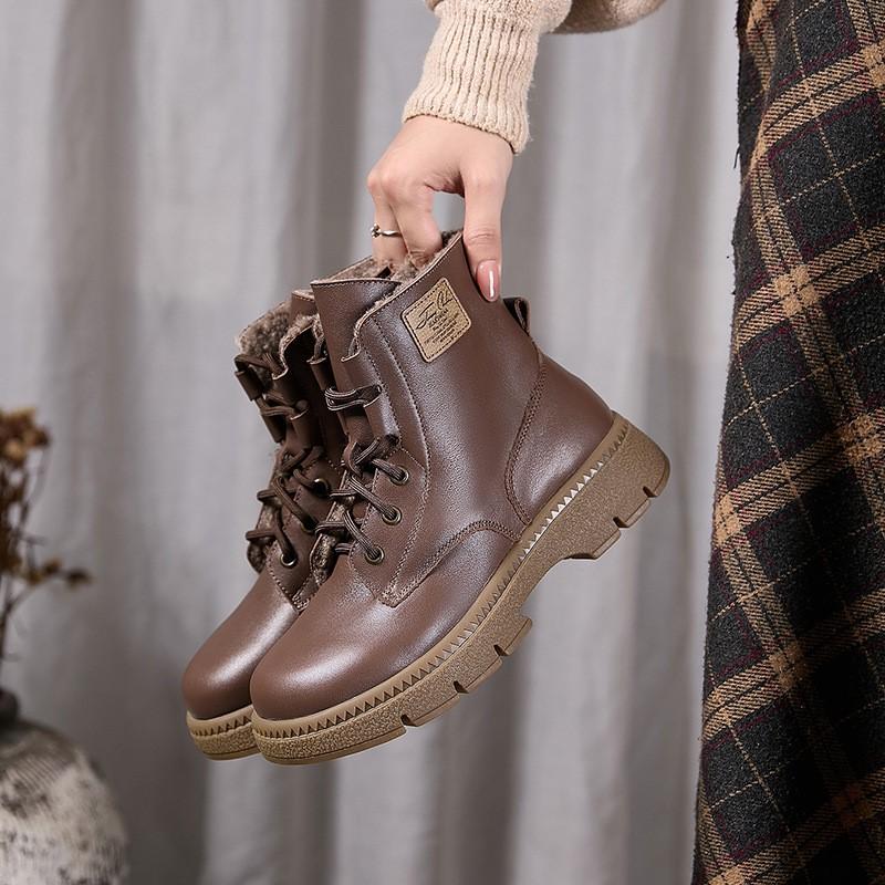 Johnature Женские ботинки из натуральной кожи, хлопковая обувь, коровья кожа, плюшевые теплые, с круглым носком, на толстой подошве, короткие ботинки