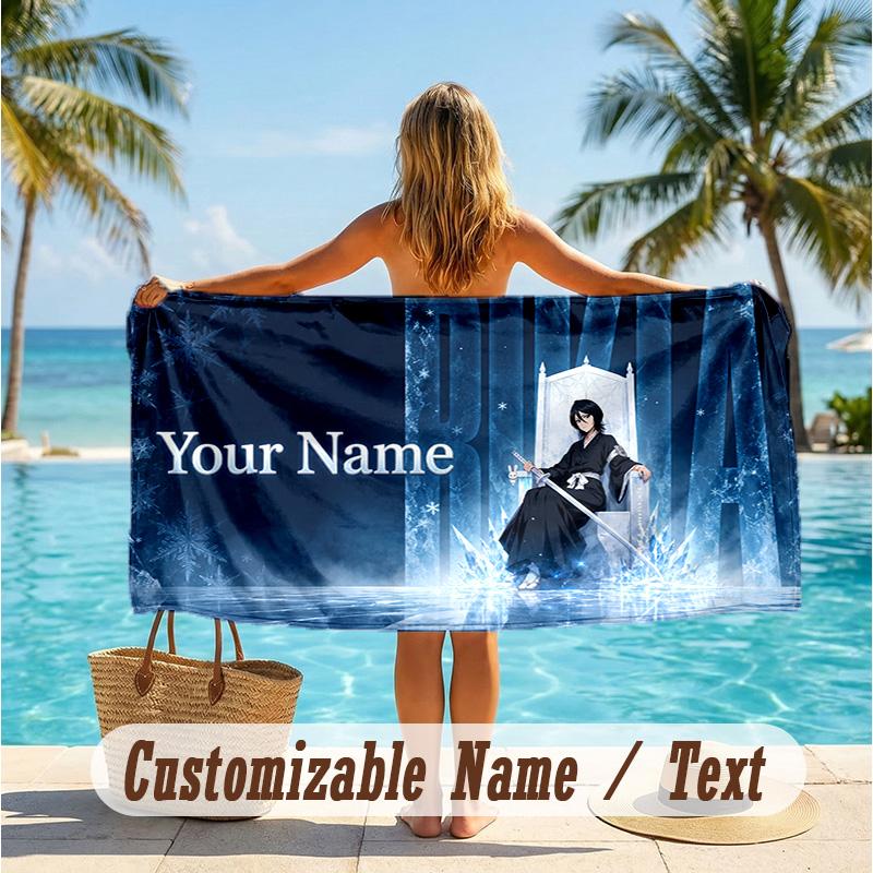 Custom Text Beach Towel, Soft Absorbent Swimming Multi-use TowelBleach anime
