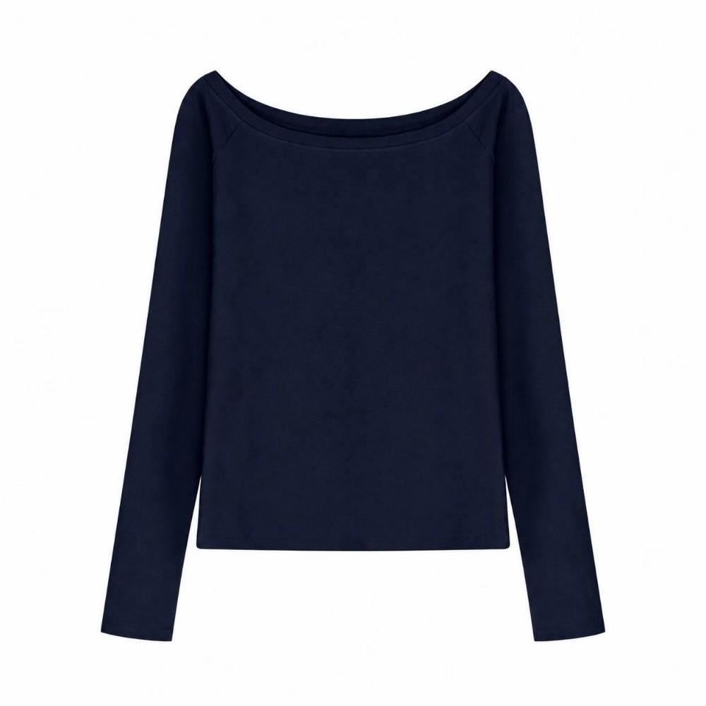 Solid Color Slant Shoulder T Shirt Long Sleeve Base Tees Simple Off Shoulder Tee Spring