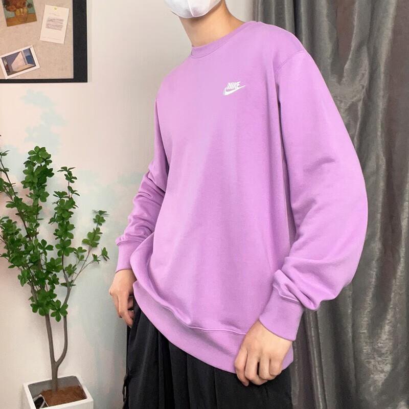 Nike Спортивный вязаный свитер с круглым вырезом и однотонным логотипом, мужская верхняя одежда, фиолетовый BV2667-591