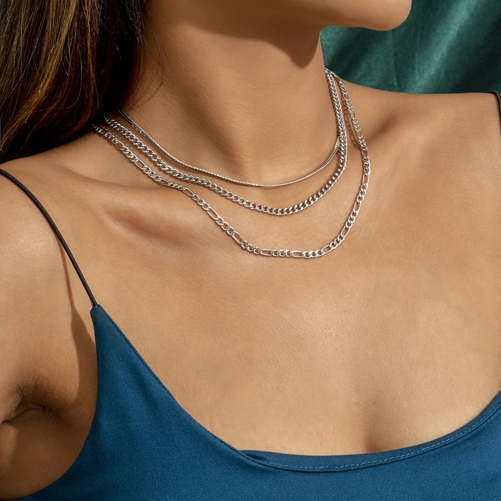 Панк многослойная цепочка-коробка из змеиной кости, персонализированное металлическое смешанное сочетание цепочек, простое ожерелье