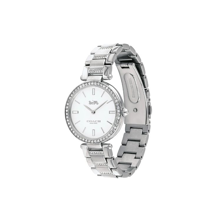Coach Quartz Watch Stainless Steel Band 34Mm White Dial Waterproof 30M Women watches Silver 14503092
