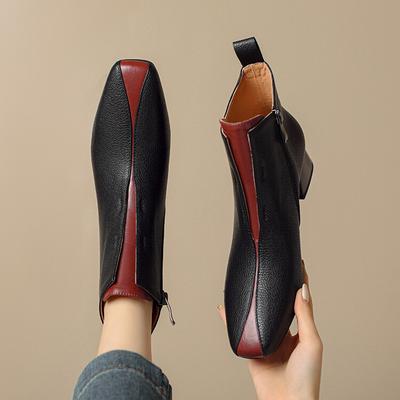 Модные НОВЫЕ Осенне-зимние женские ботинки с квадратным носком и массивным каблуком, обувь из натуральной кожи для женщин, элегантные ботинки на молнии, смешанные цвета, современные ботинки