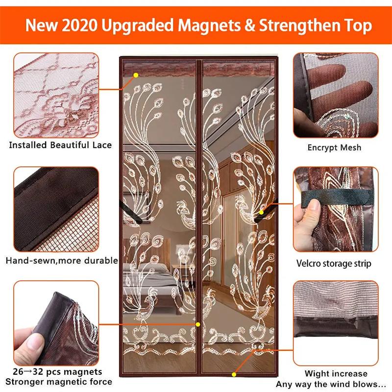 Портативная летняя противомоскитная дверная штора Магнитная сетчатая дверь Безгвоздевая разделительная дверная штора Противомоскитная