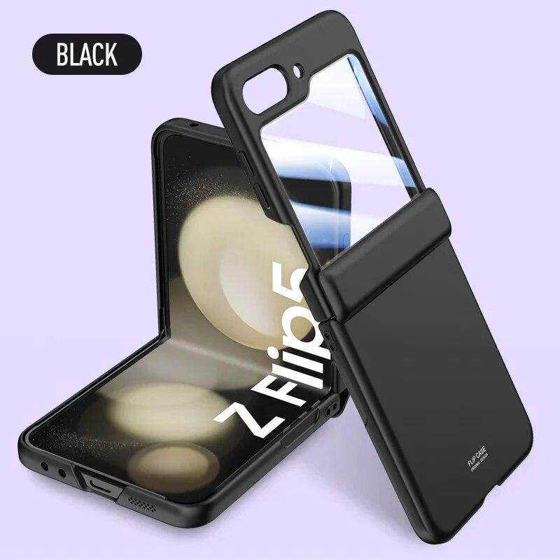 Приятный для кожи ультратонкий матовый складной чехол для Samsung Galaxy Z Flip 5 5G, чехол с закаленной пленкой, противоударный защитный чехол
