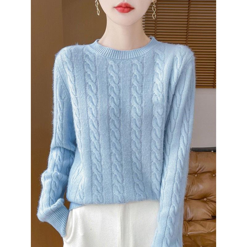 Женский свитер из 100% чистой шерсти, круглый вырез, утолщенный, мягкий пуловер - универсальная мода для осени и зимы