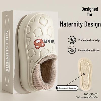 Женские водонепроницаемые хлопковые тапочки с вельветовой подкладкой - Закрытая пятка, стиль осень/зима 2025, Идеальны для послеродового комфорта