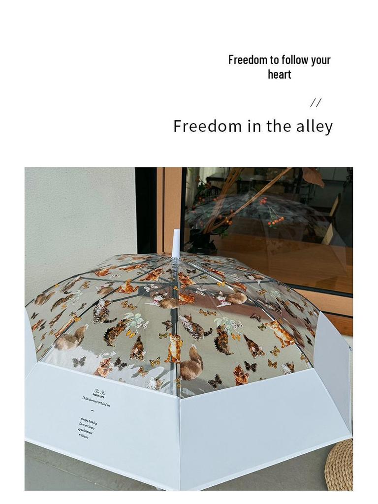 Прозрачный милый зонт-кошка - Стильный полуавтоматический с длинной ручкой для женщин