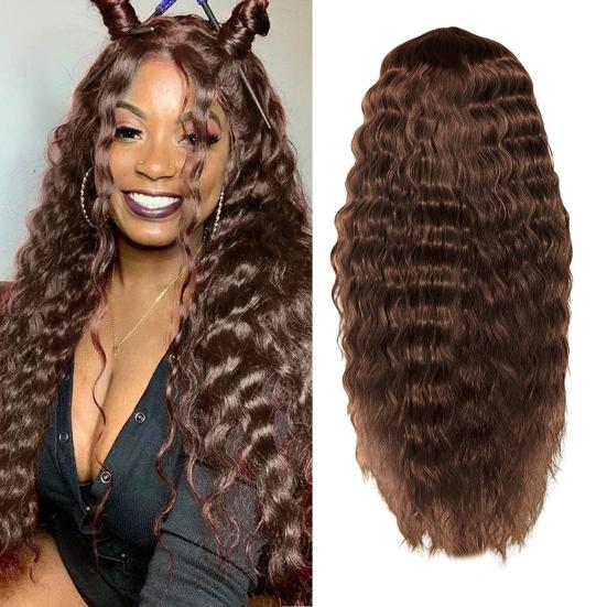 Парики с волнистыми волосами, волнистые волосы средней длины, гладкие блестящие волосы, увеличивающие объем, накладные волосы, натуральный парик, африканский бразильский черный длинный вьющийся парик
