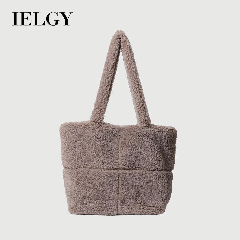 Ielgy Autumn Winter Particle Lamb Wool Tote Bag Large Capacity Portable One-Shoulder Wool Bag
