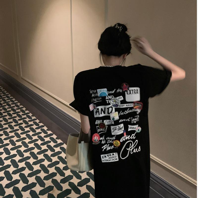 Футболка женская летняя юбка с разрезом свободного покроя плюс длинное платье