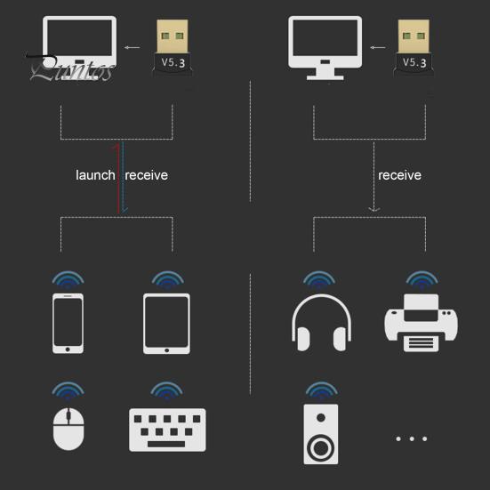 Беспроводной адаптер Plug And Play Поддержка нескольких устройств Настольный компьютер с малой задержкой USB-аудиоприемник Bluetooth-совместимый 5.3