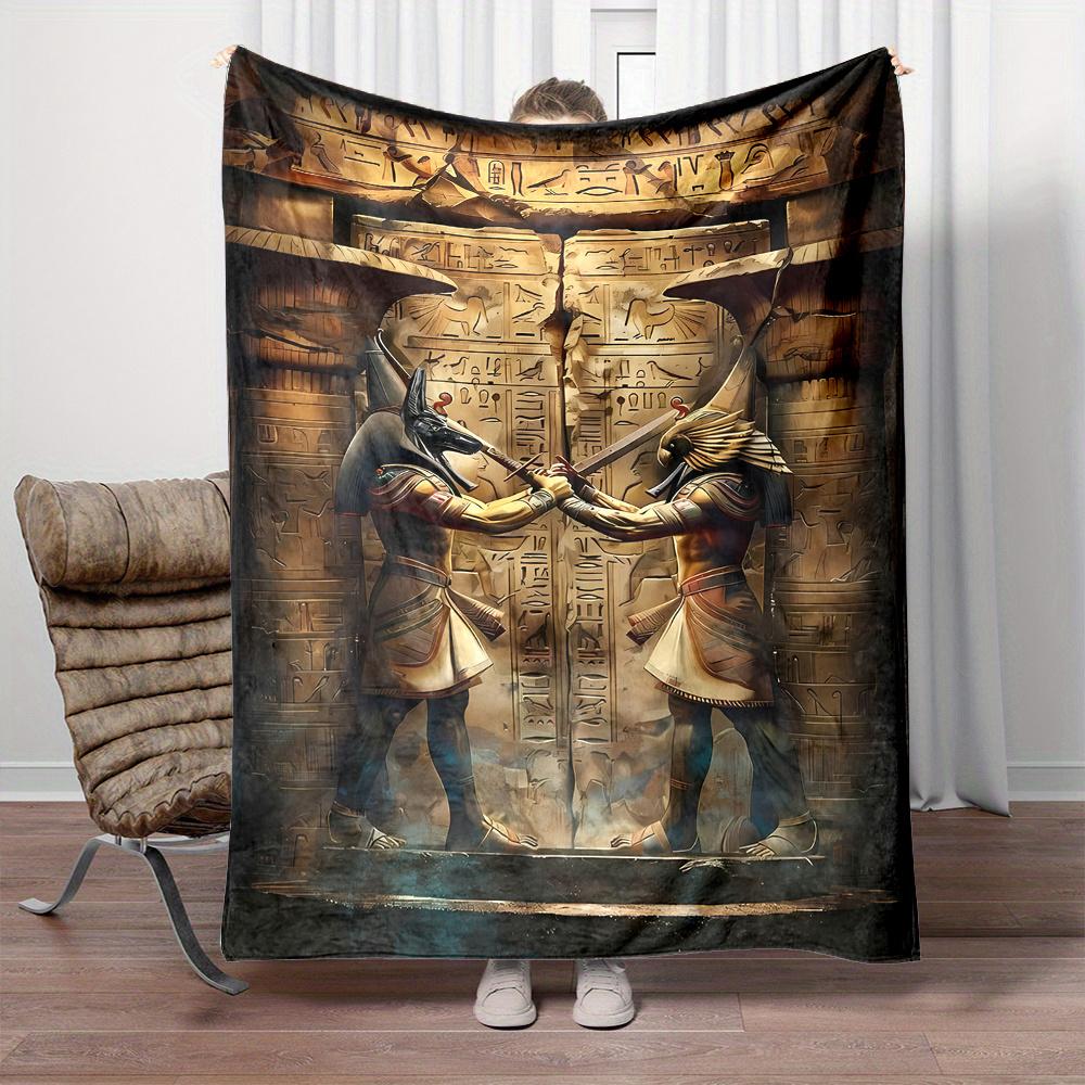 Vintage Egypt Gods Anubis vs Horus Hieroglyph Pattern Flannel Fleece Blanket Warm Plush Bed Throw for Living Room Office Travel