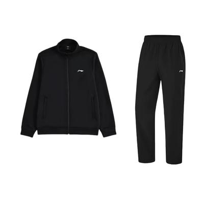 Спортивный костюм мужской Li Ning с логотипом, стойкой, свободного кроя, с длинным рукавом, эластичной талией, длинными брюками, повседневный, черный AYKT527-1+AWDT609-1