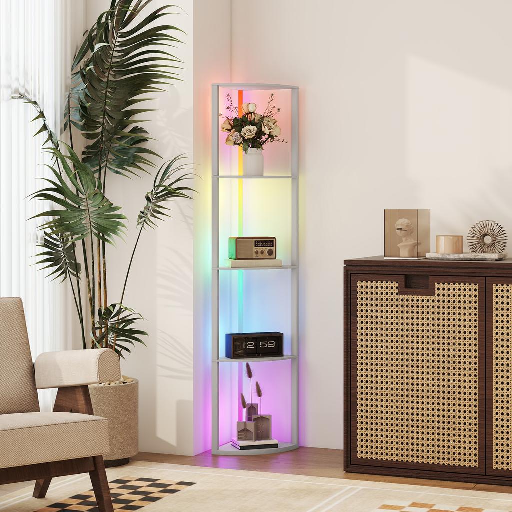LED Floor Lamp 5-Level Dimmable Standing Lamp with Shelf, RGB Color Change, Remote Control