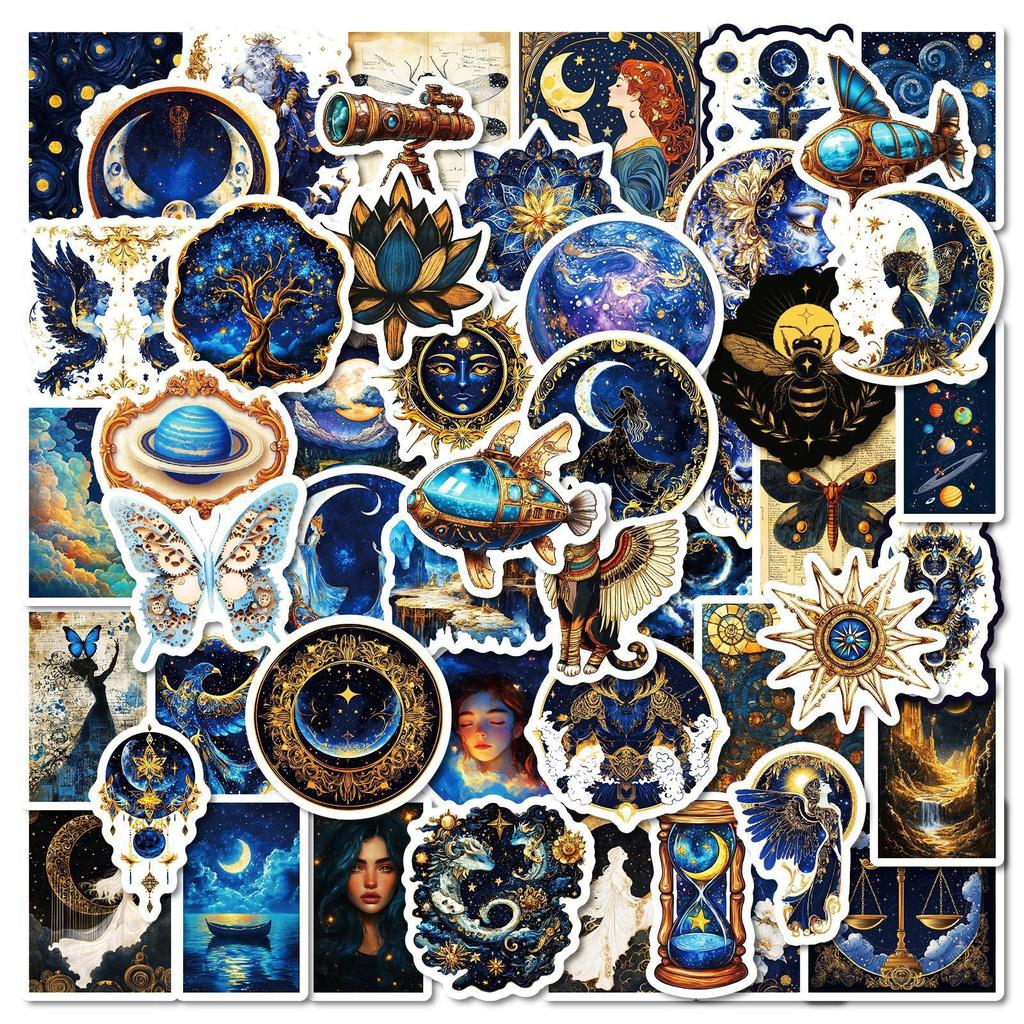 50 Personalized Black Starry Sky Universe Myth Graffiti Stickers DIY Trolley Suitcase Helmet Mobile Shell Refrigerator