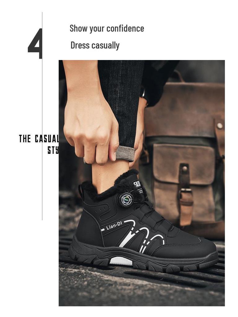 2025 Зимние мужские высокие утепленные хлопковые ботинки с поворотной пряжкой - ботинки Мартин в британском стиле