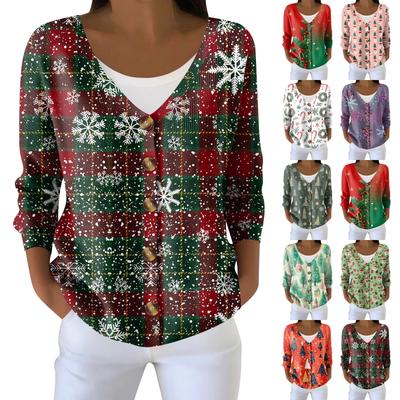 Женская мода с длинным рукавом, рождественский принт «Снеговик-снежинка», куртка, кардиган