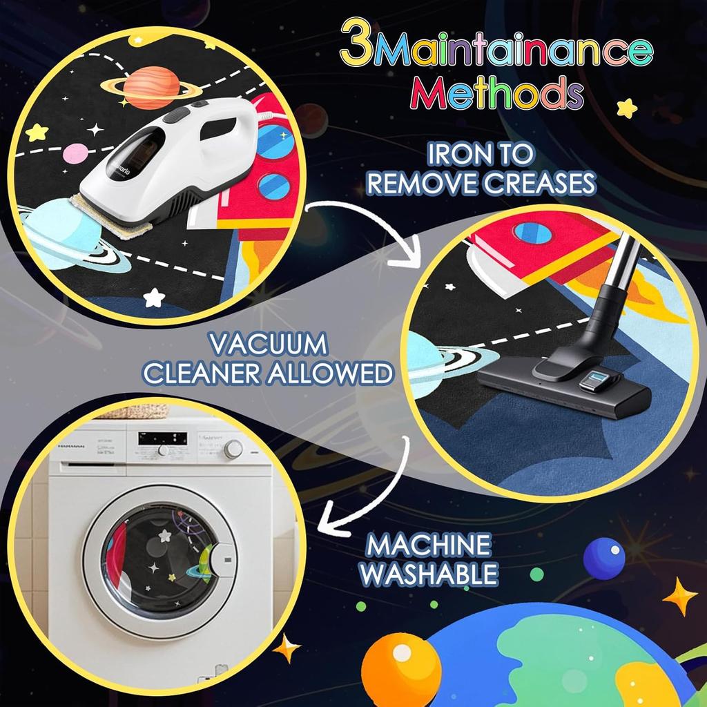 Space Rug - Space Rug for Boys Room Cartoon Solar System Carpet Educational Learning Carpet for Playroom Planet Themed Mat