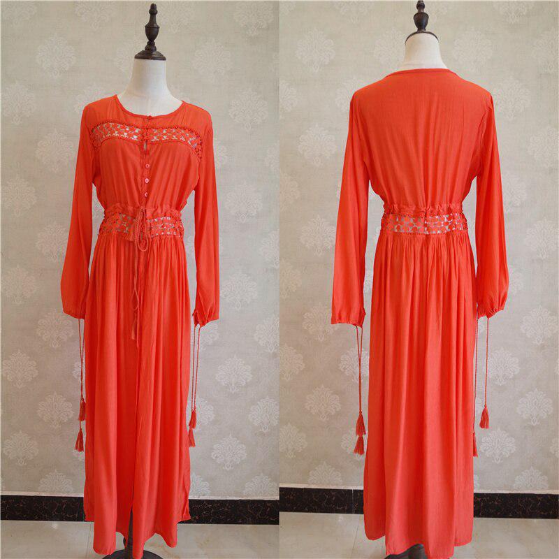 EDOLYNSA Новое лето, накидка на бикини, хлопковое кружевное платье-туника с длинными рукавами и шнуровкой, женское пляжное платье-туника, накидка