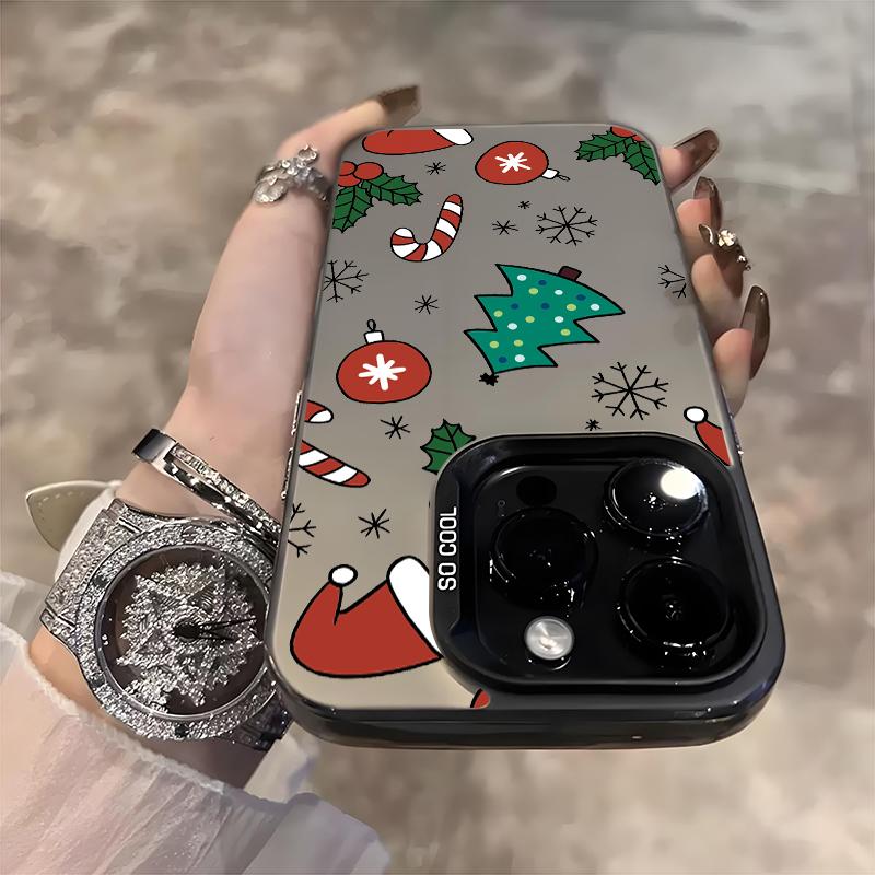 Для iPhone 17 16 15 14 13 12 11 Pro Max 17 Air 16E X XS XR Чехол С Рождеством Мультяшная Рождественская Елка Электрооцинкованный Серебристый Чехол