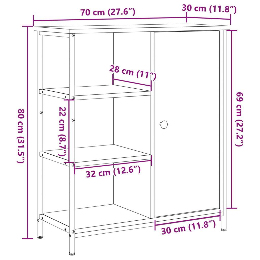 Aufbewahrungssideboard, Aufbewahrungsschrank, Küchen- und Esszimmer-Sideboard, dekoratives Aufbewahrungsregal, 70x30x80 cm