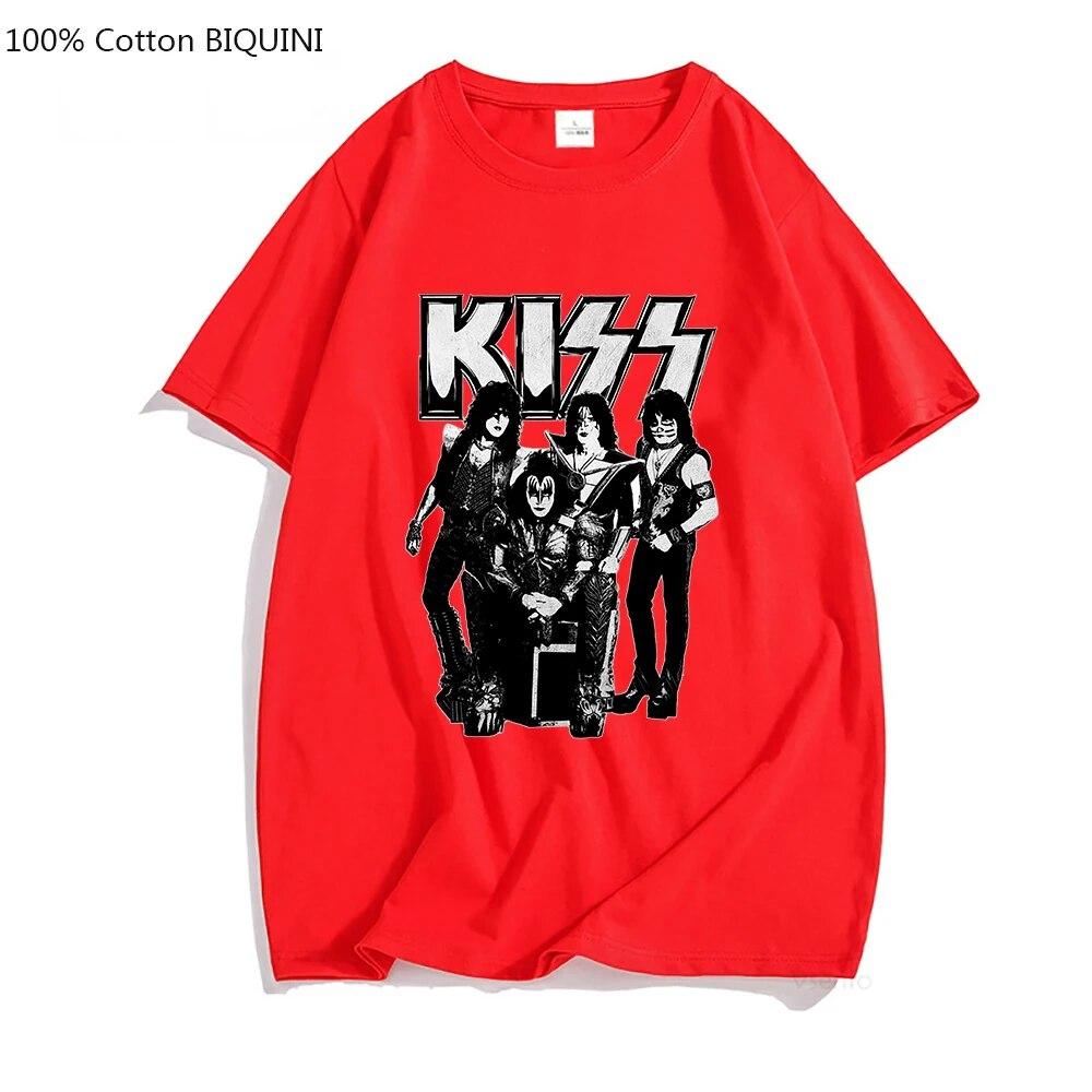 100% Cotton T Shirt Kiss T-shirt Unisex/Women Fashion Oversized Tshirt Tops Tees Summer Unisex Camiseta Heavy Metal Music Band Tees