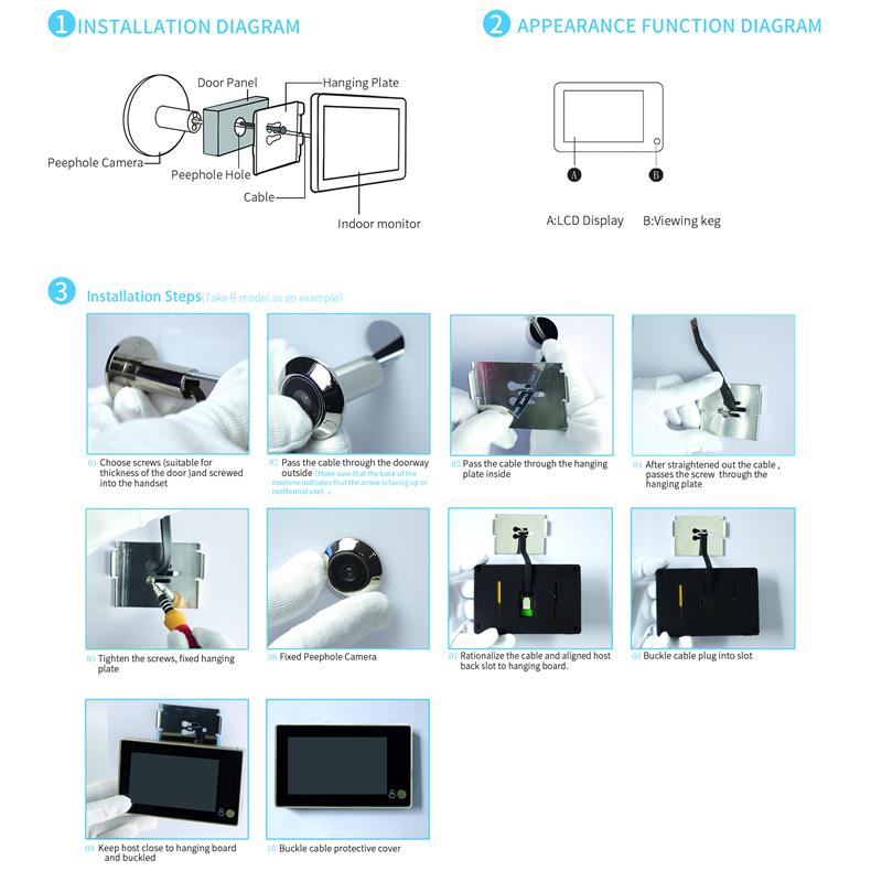 Дверной звонок, цветной экран, цифровая широкоугольная дверная камера, монитор, видеокамера, 4,3-дюймовый монитор-глазок