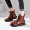 The First Layer of Cowhide Short Boots for Women In the Autumn and Winter of 2025, the New Retro Polished Leather Flat-bottomed Lace-up Martin Boots