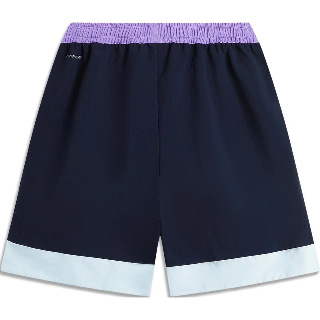 Li Ning Color Block Letter Mid Waist Drawstring Straight Leg Sports Shorts Men Shorts Deep-Navy-Blue Sky-Blue AKSU117-5