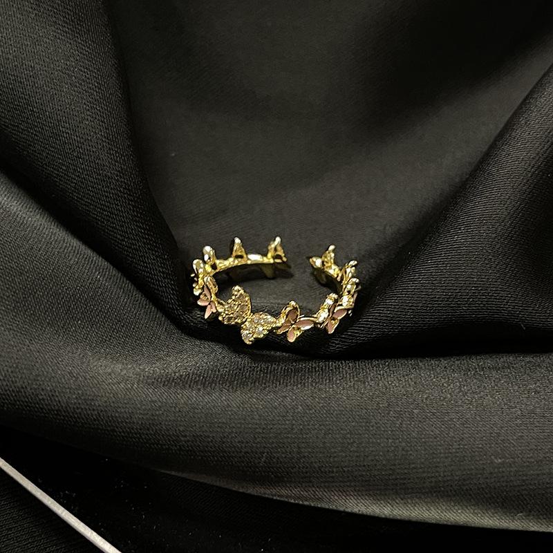 Новая серия дисковых языковых колец Золотая бабочка Роза Открытое кольцо Нишевый дизайн Французское премиальное наборное кольцо