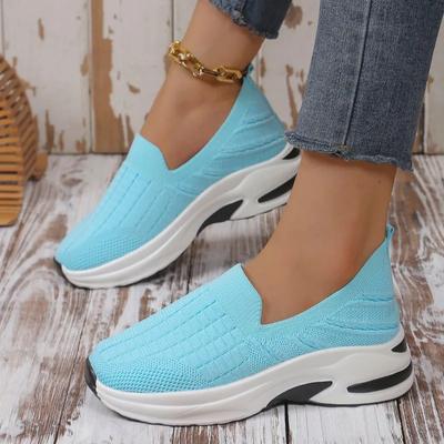 Мода 2024 Весна и Осень Модная женская обувь Лидер продаж Круглый носок Однотонная сетчатая танкетка One-Step Женская спортивная обувь