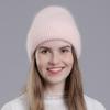 Women Autumn Winter Versatile Rabbit Hair Warm Knitted Wool Solid Color Pullover Hat