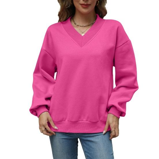 Women's V Neck Oversized Sweatshirts Fleece Long Sleeve Pullover Top