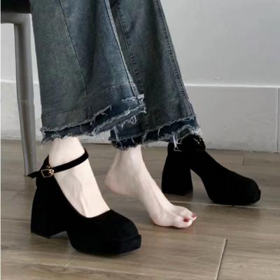 Французские туфли с пряжкой на высоком каблуке, женские туфли на толстом каблуке, женские туфли для подружек невесты, водонепроницаемые туфли Мэри Джейн с квадратной головкой и толстой подошвой