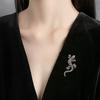 Exaggerated Gecko Shape Brooch Shining Rhinestones Inlaid Pin Faux Silk Shawl Buckle Dress Badge Outfit Accessories