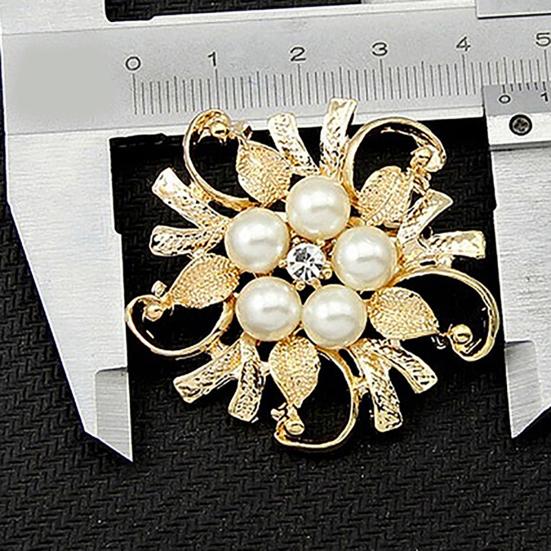 Flower Brooch Pin Rhinestone Crystal Faux Pearl Bouquet Bridal Wedding Jewelry