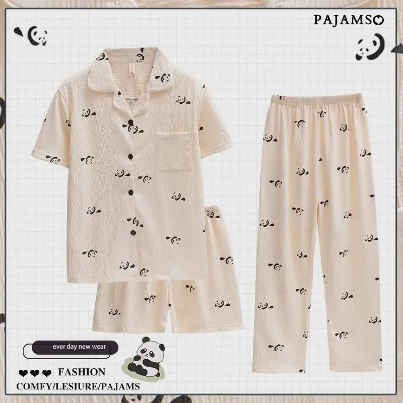 Летняя пижамная одежда Dopamine Pink Striped из хлопкового крепа - женская, с короткими рукавами, из трех предметов