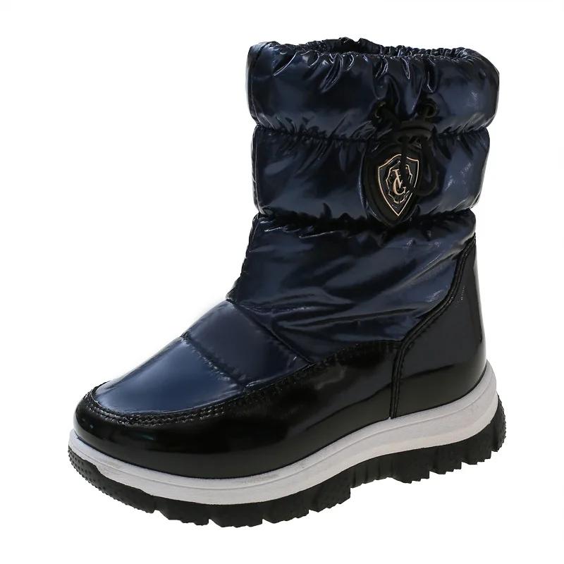 Мода 2024 Новые Зимние Ботинки-Платформа Детские Снежные Ботинки для Мальчиков Девочек Модные Водонепроницаемые Теплые Ботинки Детские Толстые Средние Нескользящие Хлопковые Ботинки
