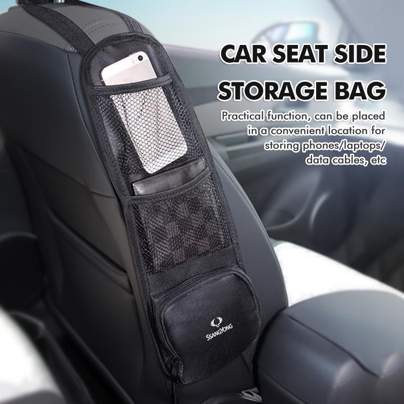 Car Seat Side Storage Hanging Bag Drink Phone Holder Pocket For SsangYong Rexton Kyron Rodius Tivoli Musso Turismo Nomad WW22