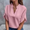Spring And Summer V-neck Solid Color Casual Versatile Short-sleeved Pullover Shirt
