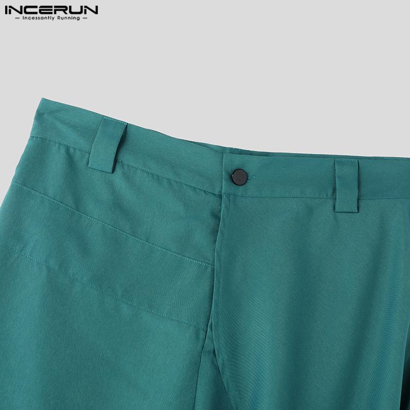 INCERUN Мужские повседневные брюки с застежкой-молнией и высокой талией, нестандартные длинные брюки