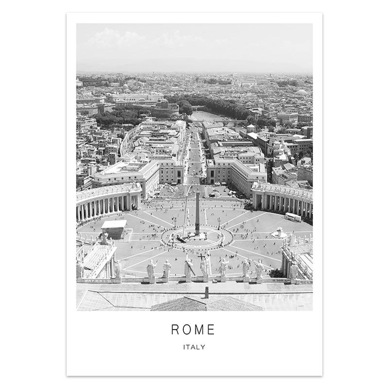 Черно-белый городской пейзаж мира Картина на холсте Париж Лондон Плакат Печать Современное настенное искусство Картина Украшение спальни Домашний декор