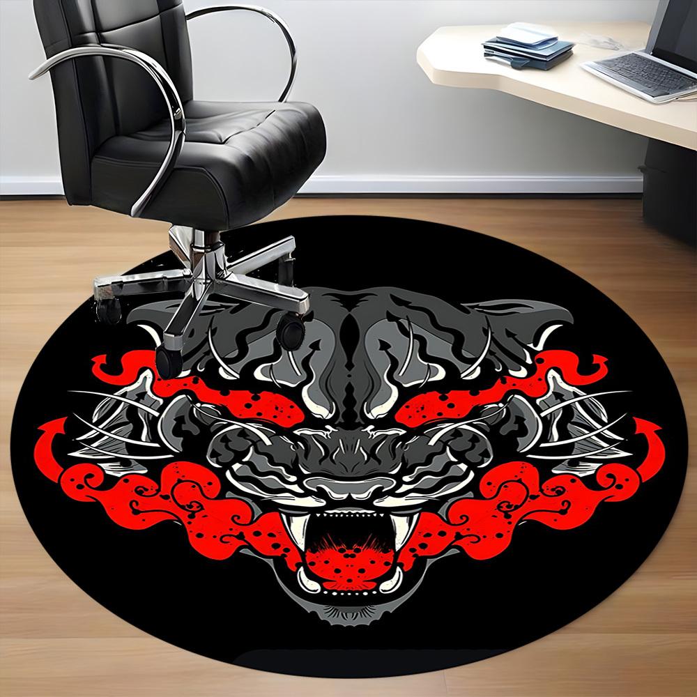 1pc Tiger Flames Office Round Area Rug, Under Office Chairs Bedroom Living Room Home Decor, Room Deco, Available in Various Sizes
