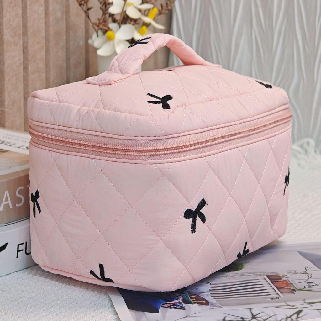 Large Quilted Cotton Handbag: Multipurpose Makeup, Toiletry & Electronics Organizer